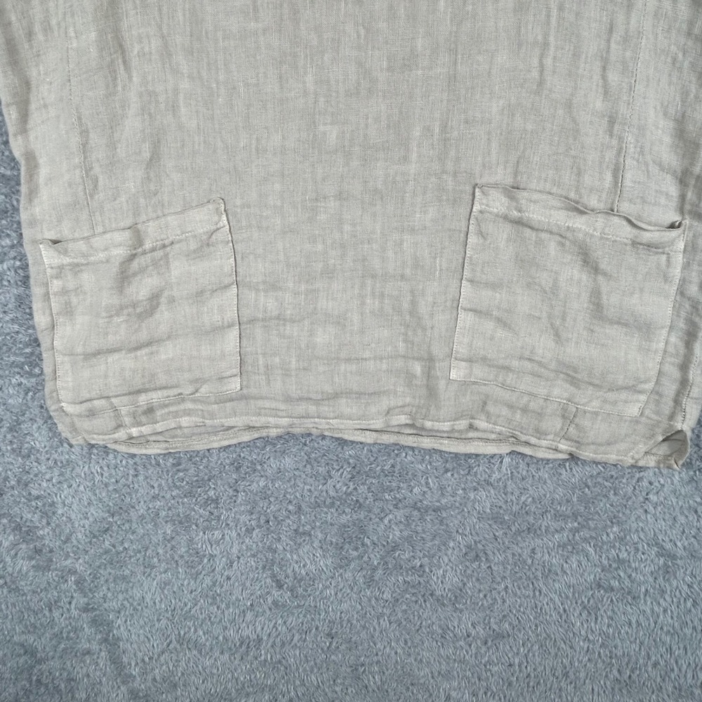 Francesca Bettini Italy Lagenlook Linen Top Beige Short Sleeve Pocket 19C257 - Picture 3 of 8